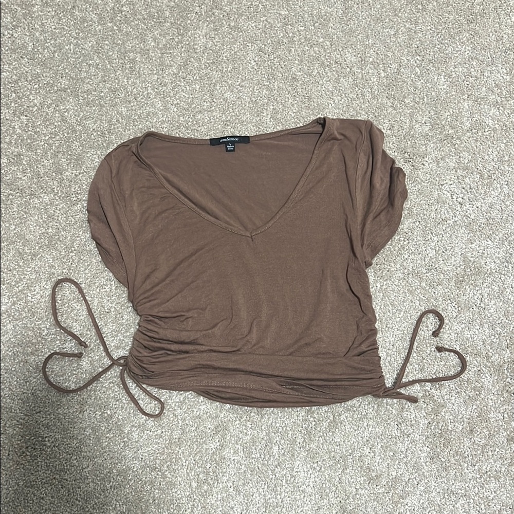 Brown V-Neck Ruched Women's Top